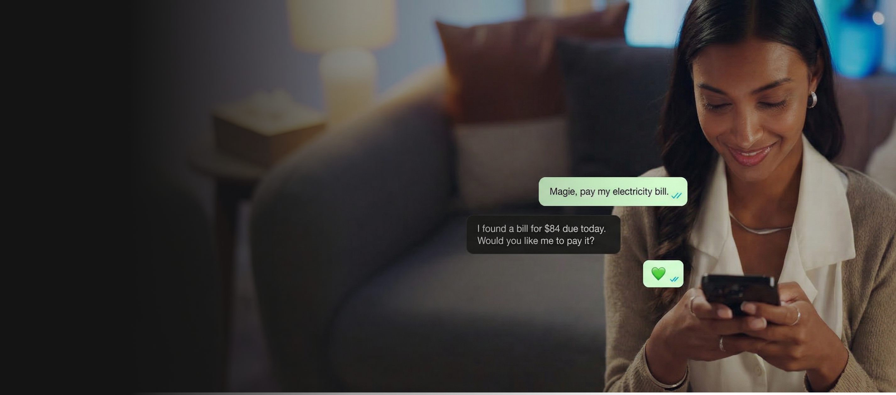 Woman using Magie on WhatsApp