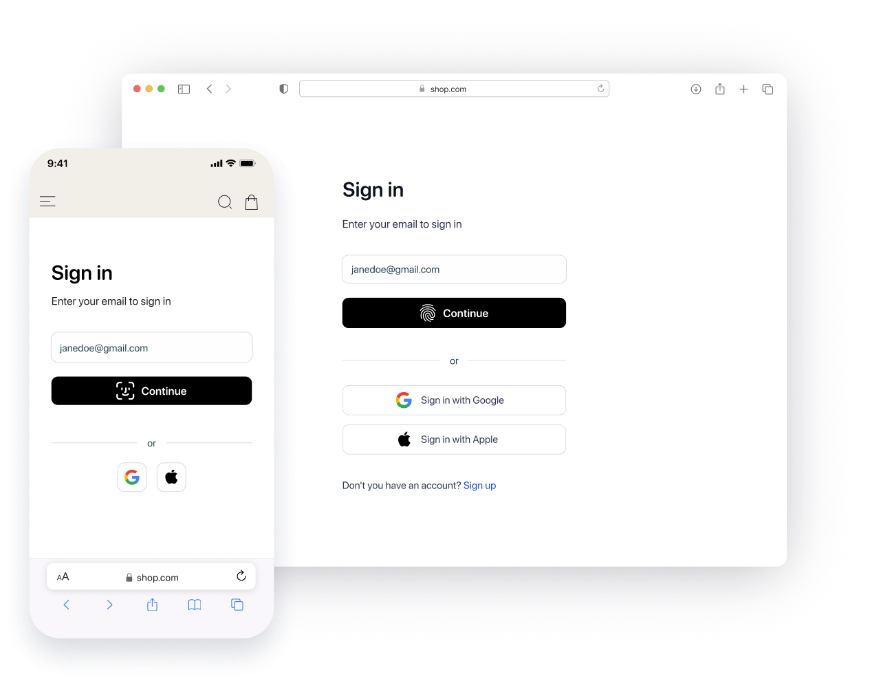 OwnID passwordless authentication on mobile and desktop